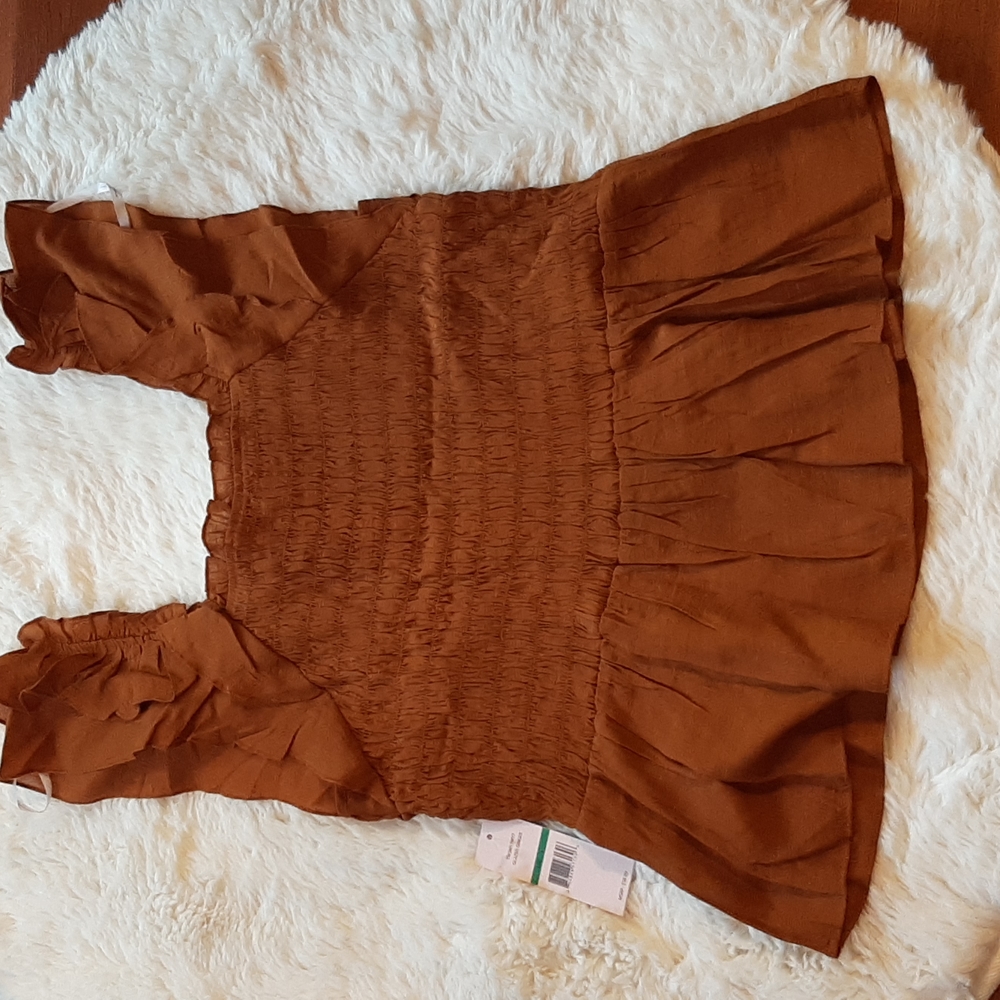 SOLD*Nanette Lepore Glazed Ginger Ruched Top Ruffle Bottom & Sleeves, Large, NWT - Picture 11 of 11